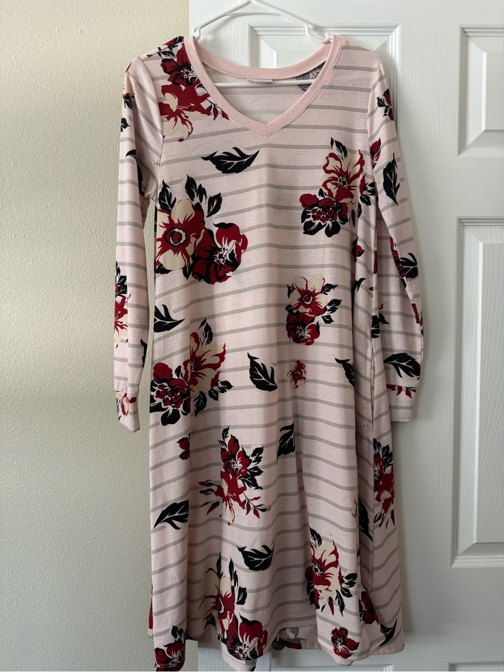 LulaRoe Women's Pink Floral Striped V-Neck Dress